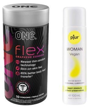 Комплект ONE Flex Graphene 10 штук + Pjur Woman Vegan 100 мл SOS12964 фото