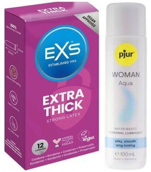 Комплект EXS Extra Safe (12 шт) + Pjur Woman Aqua 100 мл  SOS13563 фото