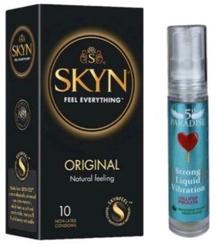 Набір з SKYN Original (10 шт)   + рідки вібратор 5th Paradise Liquid Vibrator &mdash; Льодяник (10 мл)  SOS9861 фото