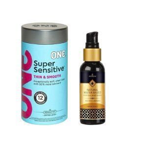 ONE Super Sensitive Pack 12 шт. + Смазка на водной основе Sensuva Natural Water-Based Salted Caramel (57мл) SOS6514 фото