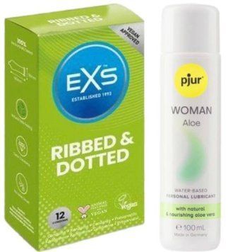 Набор EXS Ribbed & Dotted (12 шт) + pjur Woman Aloe 100 мл SOS13513 фото