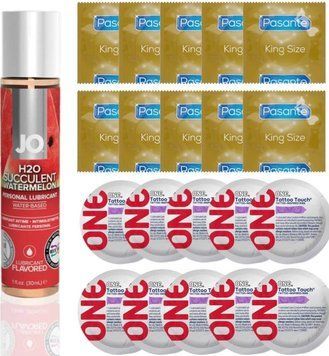 Набор 20 шт Pasante King Size и ONE Tattoo Touch + System JO H2O - Watermelon (30 мл) SOS4911 фото