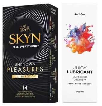 Комплект Лубрикант Satisfyer Juicy Lubricant Euphoric Orgasm 300 мл + Skyn Unknown Pleasures+ 14 шт SOS12661 фото