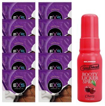 Комплект EXS Mixed Flavors Chocolate 10 шт + Doc Johnson GoodHead Booty Licker Spray Cherry (29 мл) SOS14130 фото
