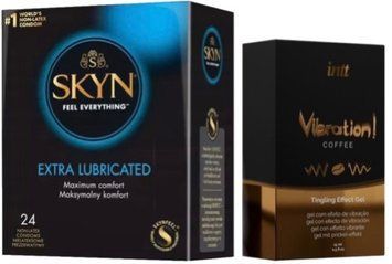 Набір з SKYN Extra Lube (24 шт) + Рідкий вібратор Intt Vibration Coffee (15 мл)  SOS10107 фото