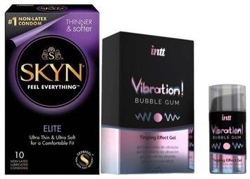 Набор из SKYN Elite (10 шт) + Жидкий вибратор Intt Vibration Bubble Gum (15 мл) SOS9711 фото