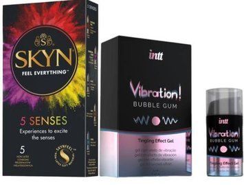 Набір з SKYN 5 Senses + Рідкий вібратор Intt Vibration Bubble Gum (15 мл) SOS9601 фото
