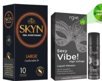 SKYN Large 10 шт + SEXY VIBE найвищий рівень вібраціі, 15 мл ORGIE SOS7060 фото