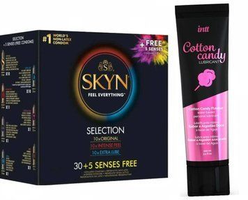 Набір : Skyn Selection 30 шт + 5 of 5 Senses та Лубрикант Intt Cotton Candy (100 мл) SOS67 фото