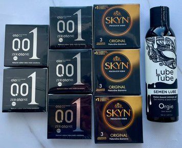 Набор 24 шт OLO Feeling Ultrathin 001 + Skyn ​​Original + Лубрикант SEMEN LUBE 150 мл Orgie SOS3797 фото