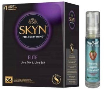 Набір з SKYN Elite 36 шт + Рідкий вібратор 5th Paradise Liquid Vibrator &mdash; Полуниця (10 мл) SOS10256 фото