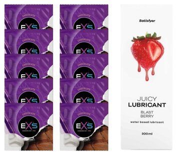 Комплект: из EXS Chocolate 10 шт + Лубрикант Satisfyer Juicy Blast Berry water based 300 мл SOS11319 фото