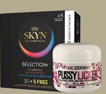Комплект Skyn Selection 30 шт + 5 of 5 Senses , 35 шт + Гель Doc Johnson Pussy Licker Strawberry (56 г) SOS5511 фото