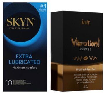 Набір з SKYN Extra Lube (10 шт) + Рідкий вібратор Intt Vibration Coffee (15 мл)  SPS10207 фото