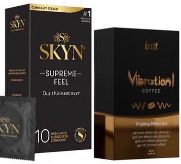 Набір з Skyn Supreme Feel 10 шт + Рідкий вібратор Intt Vibration Coffee (15 мл) SOS10307 фото