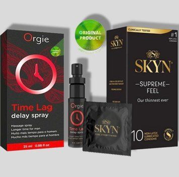 SKyn ​​Supreme Feel 10 штук + Пролонгатор Time Lag, 25 мл. ORGIE  SOS5147 фото