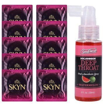 Комплект SKYN Cherry Sunrise 10 шт + Doc Johnson GoodHead DeepThroat Spray Watermelon (59 мл) SOS13663 фото
