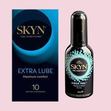 Комплект Skyn Extra Lube 10 шт + Лубрикант SKYN Aqua Feel 80 мл SOS4467 фото