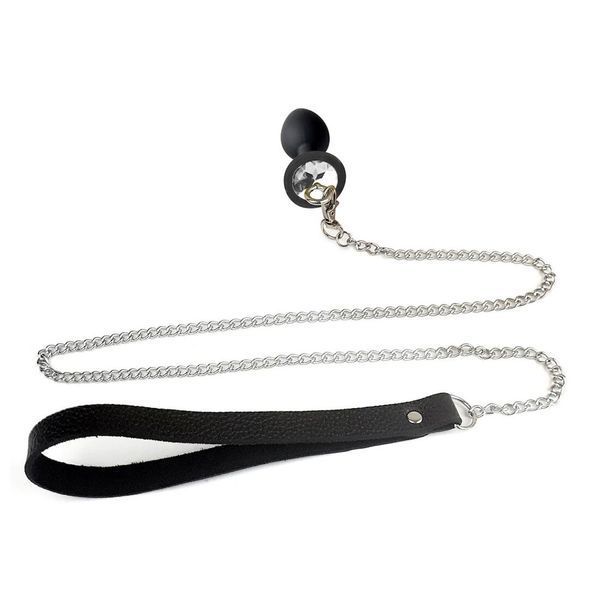 Силиконовая анальная пробка Art of Sex Silicone Anal Plug with Leash size M с поводком Black SO6180 фото