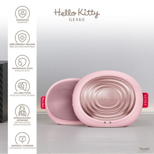 Електронна ультразвукова термощітка для обличчя GESKE Sonic Thermo Facial Brush 5в1 by Hello Kitty pink HB0245 фото