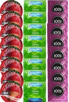 Набор 24 шт ONE Chocolate Strawberry + Delay Infinity + EXS Extra Thick SOS7517 фото