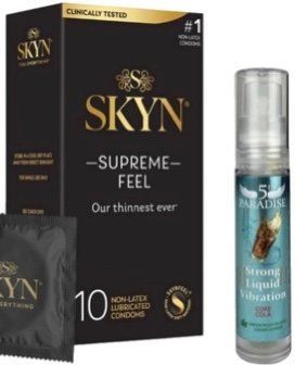 Набір з Skyn Supreme Feel 10 шт + Рідкий вібратор 5th Paradise Liquid Vibrator &mdash; Кола (10 мл)  SOS10266 фото