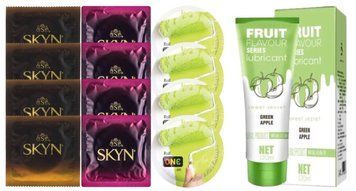 Комплект: Лубрикант OLO со вкусом яблока (120 мл) + 8 шт. SKYN + 4 шт. ONE Color SOS10744 фото