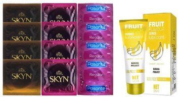 Комплект: Лубрикант OLO Banana (120мл) + 8 шт. SKYN + 4 шт. Pasante Regular SOS10496 фото