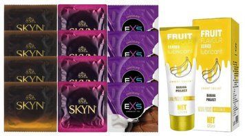 Комплект: Лубрикант OLO Banana (120мл) +8 шт. SKYN+4 шт. EXS Mixed Flavors Chocolate SOS10468 фото