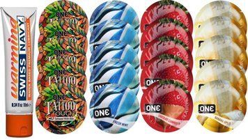 Набор из Swiss Navy Warming 10мл + ONE Tattoo + ONE Mint + ONEChocolateStrawberry + ONEBanana SOS8591 фото