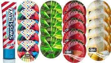 Набор из SwissNavy CoolingPeppermint 10мл + ONERibs + ONE Glowing + ONEChocolateStrawberry + ONEBanana SOS8638 фото