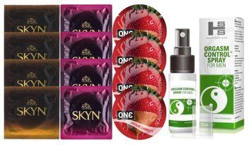 Комплект: Пролонгатор SHS Orgasm Control Spray 15 мл + 8 шт. SKYN + 4 шт. ONE Chocolate Strawberry SOS10888 фото