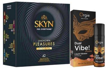 Набір з SKYN Pleasures (42 шт) + Рідкий вібратор SEXY VIBE "Коктейль Секс на пляжі" DUAL VIBE! (15 мл) від Orgie SOS10020 фото