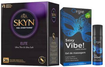 Набір з SKYN Elite 36 шт + Рідкий вібратор Orgie Sexy Vibe (15 мл)  SOS10216 фото