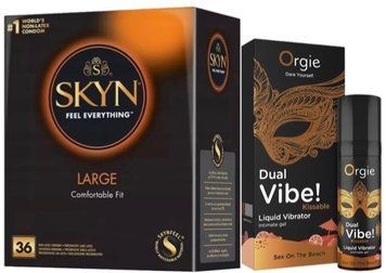 Набір з SKYN Large (36 шт) + Рідкий вібратор SEXY VIBE "Коктейль Секс на пляжі" DUAL VIBE! (15 мл) від Orgie  SOS9920 фото