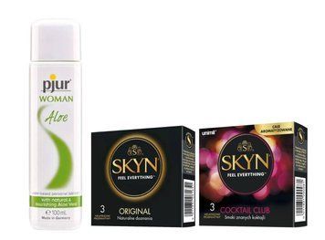 Набор: SKYN ORIGINAL &mdash; 3 шт, SKYN Cocktail Club &mdash; 3 шт и Лубрикант Pjur Woman Aloe &mdash; 100 мл SOS906 фото