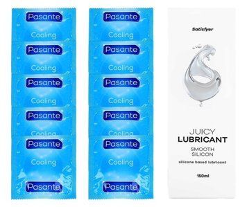 Комплект Pasante Cooling 10шт. + Лубрикант Satisfyer Juicy Lubricant Smooth Silicon 150 мл SOS11569 фото