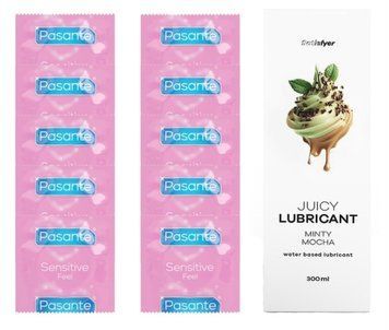 Комплект Pasante extra sensitive 10 шт. + Лубрикант Satisfyer Juicy Lubricant Minty Mocha water based 300 мл SOS11519 фото