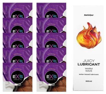 Комплект: из EXS Chocolate 10 шт + Лубрикант Satisfyer Juicy Warm Wave water based 300 мл SOS11328 фото