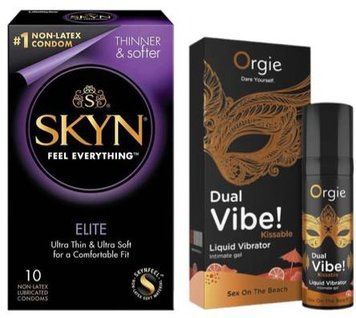Набор из SKYN Elite (10 шт)+Жидкий вибратор SEXY VIBE "Коктейль Секс на пляже" DUAL VIBE! (15 мл) от Orgie SOS9720 фото