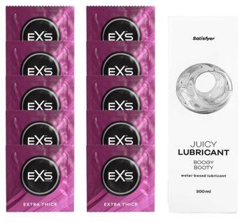 Набор: EXS Extra Thick 10 шт. + Лубрикант Satisfyer Boogy Booty 300 мл SOS11177 фото