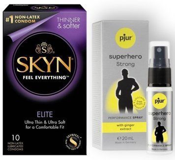 Набор из SKYN Elite 10 шт + Пролонгатор pjur Superhero Strong Spray 20 мл SOS8899 фото