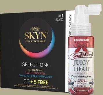 Комплект Skyn Selection 30 шт + 5 of 5 Senses , 35 шт + Спрей Doc Johnson GoodHead - Juicy Head White Chocolate and Berries 59мл SOS5520 фото