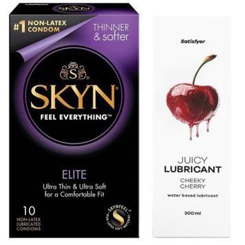 Набір Лубрикант Satisfyer Cheeky Cherry 300 мл + SKYN Elite 10 шт. SOS12788 фото