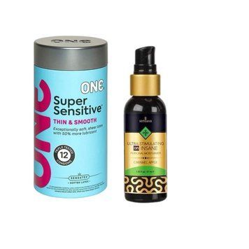 ONE Super Sensitive Pack 12 шт. +Возбуждающая смазка на гибридной основе Sensuva - Ultra-Stimulating On Insane Caramel Apple (57 мл) SOS6523 фото