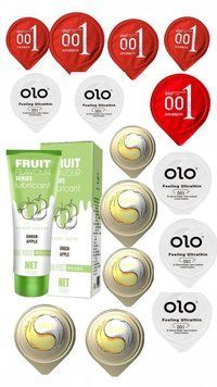 Набір All OLO Ultrathin 15 шт та Лубрикант  OLO SWEET SECRET з ароматом яблука 120ml SOS279 фото