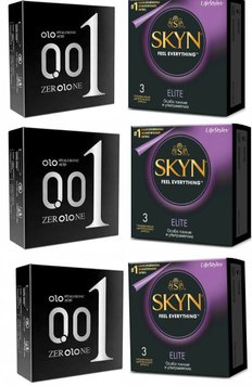 Набор : OLO ультратонкие с гиалуроновой смазкой 3x3 (9 шт) и SKYN Elite 3х3 (9 шт) SOS133 фото