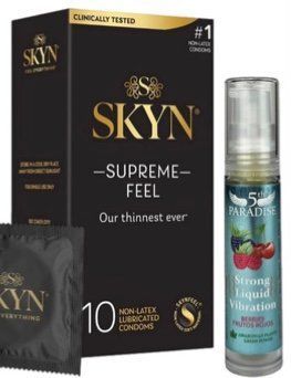 Набір з Skyn Supreme Feel 10 шт + Рідкий вібратор 5th Paradise Liquid Vibrator &mdash; Червоні ягоди (10 мл) SOS10267 фото