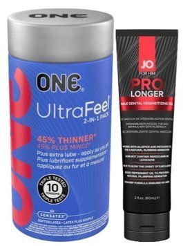 Набор из ONE UltraFeel 2-in-1 Pack 10 шт + Пролонгатор System JO Prolonger Gel (60 мл) SOS9250 фото
