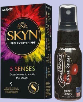 Комплект SKYN 5 Senses + Спрей  Doc Johnson GoodHead Tingle Spray - Sweet Cherry (29 мл)  SOS5471 фото